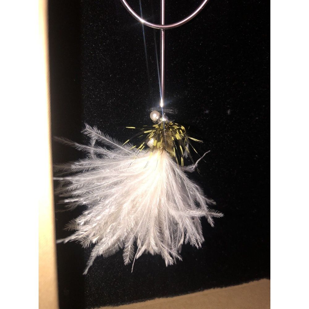 Burberry Asymmetrical Silver Tone Earrings Ostrich Feather Pearl Chain Drop NIB - Picture 6 of 15